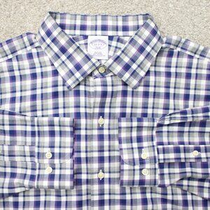 Brooks‎ Brothers 346 Shirt Mens 17, 2/3 Purple/Blue Slim Fit Non-Iron Cotton L/S